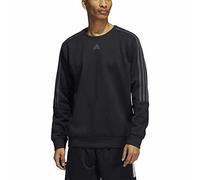 adidas Men's Long Sleeve 3 Stripe Fleece Crew Sweatshirt Pullover, Black, L