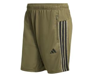 adidas Men's Workout Essentials All-Set 3-Stripes Knit Short Shorts, Olive strata/Black, M 9 inch