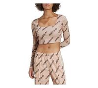 adidas Monogram Crop Top Long-Sleeve Womens Active Shirts & Tees Size M, Color: Beige/Halo Blush