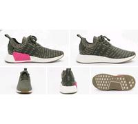 Adidas NMD_R2 Primeknit Lace-Up Green Synthetic Womens Running Trainers