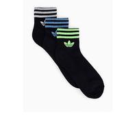 adidas Originals Men's 3 Stripe Ankle Socks 3 Pack, Black/Ash Blue/Signal Green, Size Xs, Men Black/Ash Blue/Signal Green
