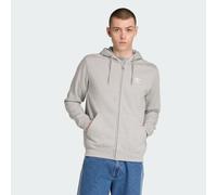 ADIDAS Originals Mens Trefoil Essentials Full-Zip Hoodie - Light Grey Cotton - Size Medium