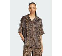 adidas Originals Womens Leopard Print Satin Shirt, Brown, Size S, Women Brown