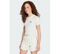 adidas Slim Knitted 3 Stripes Tee - White - Kids 11-12Y