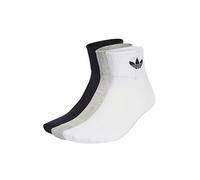 adidas Originals Unisex 3 Pack Mid Ankle Socks - White/Grey/Black, White/Med Grey Heather/Black, Size M, Men White/Med Grey Heather/Black