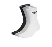adidas Originals Unisex 3 Pack Trefoil Crew Cushioned Socks - White/Grey/Black, White/Grey Heather/Black, Size S, Men White/Grey Heather/Black