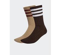 adidas Originals Unisex 3 Stripe Crew Socks 2 Pack - Beige, Trace Khaki/Dark Brown, Size Xs, Men Trace Khaki/Dark Brown