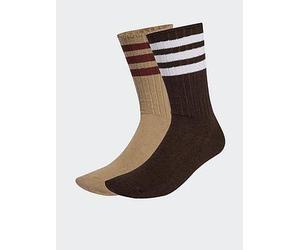 adidas Originals Unisex 3 Stripe Crew Socks 2 Pack, Trace Khaki/Dark Brown, Size S, Men Trace Khaki/Dark Brown
