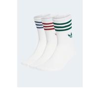 adidas Originals Unisex 3-Stripe Crew Socks 3 Pack, White, Size Xs, Women White