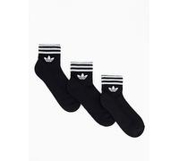 adidas Originals Women's 3 Stripe Ankle Socks 3 Pack - Black, Black, Size S, Women Black