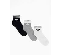 adidas Originals Women's 3 Stripe Ankle Socks 3 Pack - Black/Grey/White, White, Size Xl, Women White