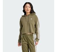 ADIDAS Originals Womens Adicolor 3-Stripes Short Hoodie - Khaki Cotton - Size X-Small