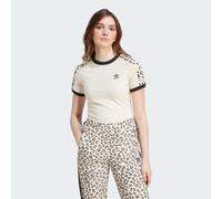 adidas Originals Womens Leopard 3-Stripes Tee - Ivory Cotton - Size Small