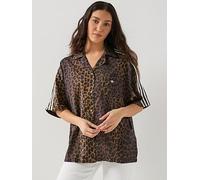 adidas Originals Womens Leopard Print Satin Shirt, Multco/Brostr, Size L, Women Multco/Brostr
