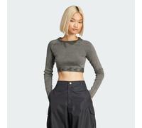 adidas Originals Womens Ribbed Long Sleeve Crop Top - Black Cotton - Size 2XL
