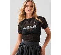 adidas Originals Women's Smocked Cali Tee, Black, Size M, Women Black