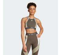 adidas Performance Womens TECHFIT Medium-Support High-Neck Colorblock Bra - Dark Green Recycled Material - Size XL (A-B)