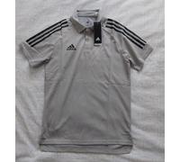 Adidas Polo Shirt Mens Small Grey Aeroready Short Sleeve 3 Stripes Golf Casual