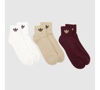 adidas Quarter Socks 3 Pack in White & Beige, Logo Detail, Fabric, Size: 6.5-8 UK 6.5-8