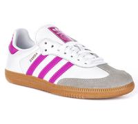 Adidas Samba Og Lace Up Junior Boys Trainer In White Purple UK 3 - 7