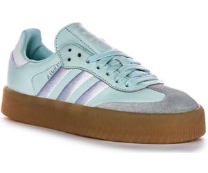 Adidas Sambae 3 Stripes Retro Lace Up Leather Womens Trainer In Blue UK 3 - 8