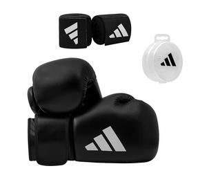 adidas Speed 50 Boxing Kit (Boxing Gloves + Wraps + Mouthguard), Black , 12 oz