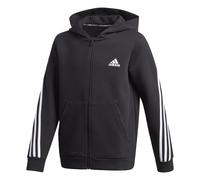 adidas Sportswear Childrens Unisex 3-Stripes Doubleknit Full-Zip Hoodie - Black/White Cotton - Size 9-10Y