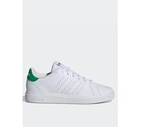 adidas Advantage Base 2.0 Shoes Junior Tennis, Cloud White/Cloud White/Green, 3.5 UK