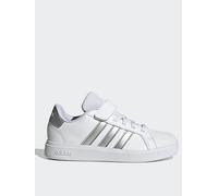 adidas Sportswear Kid's Grand Court 2.0 Elasticated Trainers - White/silver, Ft White/Matte Silver/Ft White, Size 1 Older Ft White/Matte Silver/Ft White