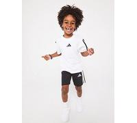 adidas Unisex Kids ESSENTIALS SMALL LOGO STRIPES T-SHIRT SET, white/black, 4-5 Years