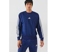 adidas Men's ESSENTIAL THREE STRIPES FLEECE SWEATSHIRT, dark blue/white, S