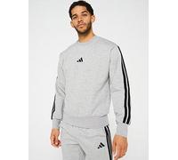 adidas Sportswear Men's Essentials 3-Stripe Fleece Sweatshirt - Medium Grey Heather/Black, Medium Grey Heather/Black, Size M, Men Medium Grey Heather/Black