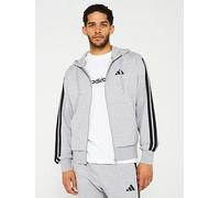 adidas Men's ESSENTIAL THREE STRIPES FRENCH TERRY FULLZIP HOODIE, Medium Grey Heather/Black, M