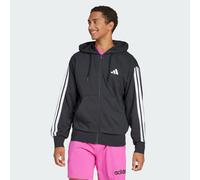 ADIDAS Sportswear Mens Essentials 3-Stripes French Terry Full-Zip Hoodie - Black/White - Size Large