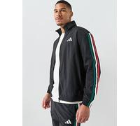 adidas Men's ESSENTIALS 3-STRIPES WOVEN TRACKTOP, black/team dark green/white/better scarlet, L
