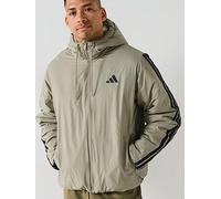 adidas Men's Essentials CLIMAWARM 3 Stripes Insulated Hooded Jackets, silver pebble, M
