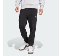 ADIDAS Sportswear Mens Essentials Feelcozy Fleece Cargo Pants - Black/White Cotton - Size Small
