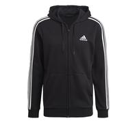 ADIDAS Sportswear Mens Essentials French Terry 3-Stripes Full-Zip Hoodie - Black Cotton - Size Medium