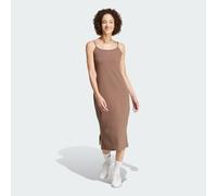 adidas Sportswear Womens ALL SZN Rib Fitted Midi Dress - Brown Cotton - Size Large