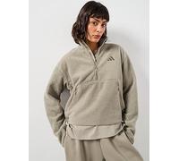 adidas Sportswear Women's City Tech High Pile Fleece Half-Zip, Silver Pebble, Size L, Women Ilver Pebble
