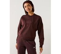 adidas Sportswear Women's Cozy Holiday Graphic Sweatshirt, Shadow Brown, Size L, Women Hadow Brown