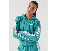 adidas Women's ESSENTIALS 3-STRIPES FRENCH TERRY FULL ZIP HOODIE, powder teal/white, L