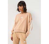 adidas Sportswear Women's Essentials 3-Stripes French Terry Sweatshirt - Brown, Warm Sandstone/White, Size 2Xl, Women Warm Sandstone/White
