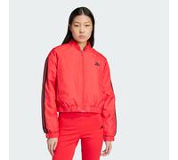 adidas Sportswear Womens Essentials 3-Stripes Insulated Crop Bomber Jacket - Red Recycled Material - Size X-Large