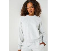 adidas Women's ESSENTIALS SMALL LOGO FEEL COZY RELAXED FIT SWEATSHIRT, light grey heather/white, M