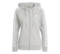 adidas Sportswear Womens Essentials French Terry 3-Stripes Full-Zip Hoodie - Light Grey Cotton - Size 2XS