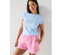 adidas Women's Essentials Linear Cotton T-Shirt, Glow Blue/White, M