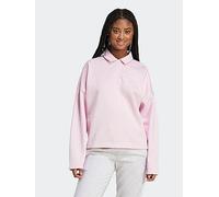 adidas Women's ESSENTIALS LINEAR FLEECE POLO SWEATSHIRT, clear pink/white, M