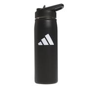 adidas 600 ML (20 oz) Straw Top Metal Water Bottle, Hot/Cold Double-Walled Insulated 18/8 Stainless Steel, Black/White, One size