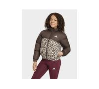 adidas Girl's Synthetic Down Allover Print Coat, dark brown/Crystal Linen/Khaki Six/Crystal Linen, 7-8 Years